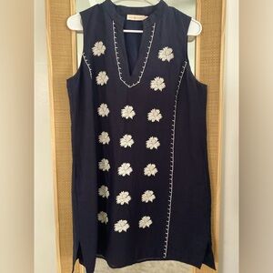 Tory Burch floral embroidered, navy blue,  shift dress